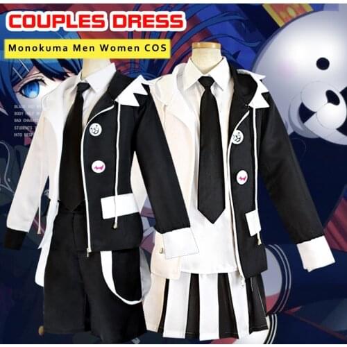 Anime Danganronpa Monokuma Cosplay Boy Girl Adult Jacket Shirt Skirt Pants Socks Unisex Black White Color Matching Uniform плать