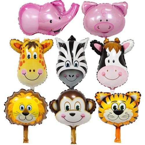 6pcs/lot Mini Lion Monkey Zebra Deer Tiger Head Animal Helium Foil Balloons Birthday Party Animal Balloons theme Party Suppies