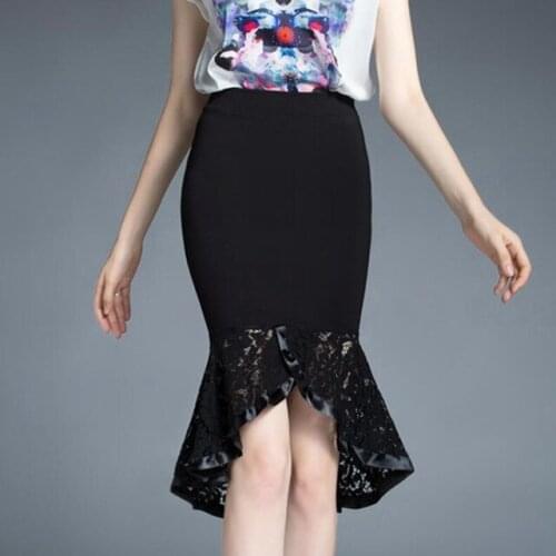 Summer Sexy Ladies Lace Pencil Skirts Midi High Waist Stretch Slim Casual Office Work Wear Split Skirt Saia plus size S-5XL