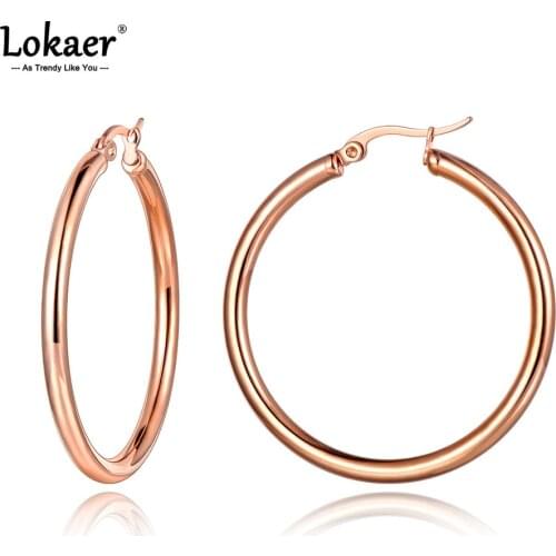 Lokaer Fashion Bohemia Titanium Stainless Steel Hoop Earrings Hiphop/Rock 30mm Diameter Circle Earrings For Women Girls E21058