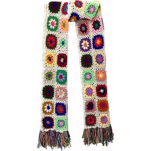 2018 Hand made scarfs Women Tassel Scarf Wraps 200*27cm Big Crochet Flower scarves autumn winter Handmade blanket scarf