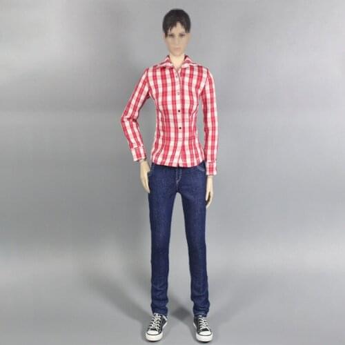ZY5030 1/6 Scale Female Red Checked Jacket Jeans Denim Suit Leisure Suit Model For For 12" Action Figure DIY