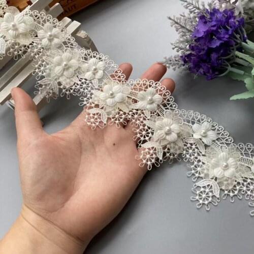 1 Yard Ivory Pearl Lace Trim Grape Flowers Ribbon Embroidered Knitting Wedding Dress Handmade Patchwork Sewing Supplies Crafts