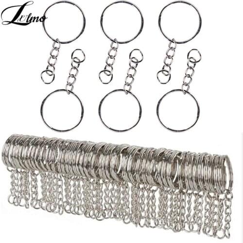 10/20/40/60Pcs 25mm Stainless Key Chains Silvery Alloy Circle DIY Keyrings Jewelry Keychain Making Jewelry Accessories