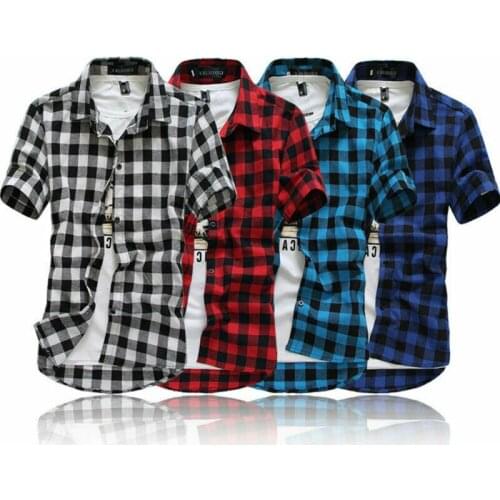2020 Fashionable Mens Summer New Casual Formal Shirt Mens Plaid Short Sleeve Shirt Top