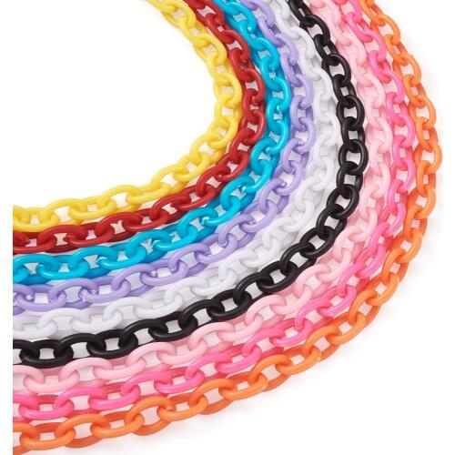 36 Strands/box ABS Plastic Cable Chains Oval Mixed Color Lobster Clasps Keychains Rings Findings DIY Necklaces Bracelets Making
