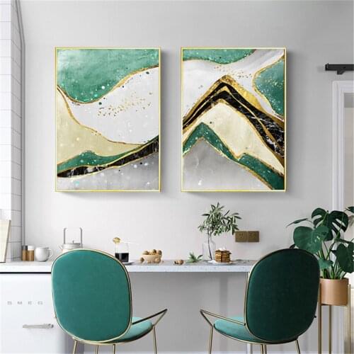 Abstract Green White River Golden Lines Wall Poster Print Modern Canvas Painting Art Living Room Decoration Pictures Home Decor