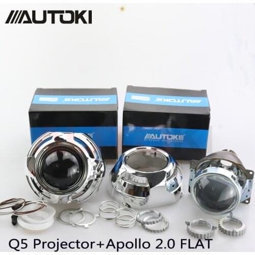 Autoki Car Styling Auto Metal Q5 3.0 inch HID Bi xenon Headlight Projector Lens+Apollo 2.0 Flat Shrouds Use D2S D2H Bulbs Lamp