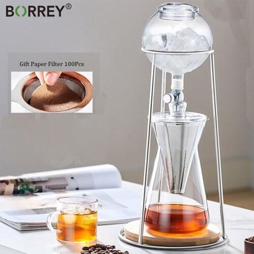 BORREY Ice Drip Coffee Pot Ice Brewing Coffee Machine Reusable Filter Glass Percolators Espresso Kitchen Barista Dripper Pot