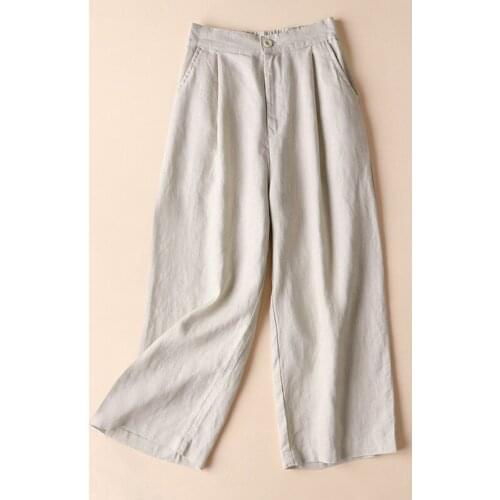 Summer Women Wide Leg Pants Ladies Loose Cotton Linen Pants Casual Elasticated Waist 9-Point Pants Women Thin Plus Size 3xl