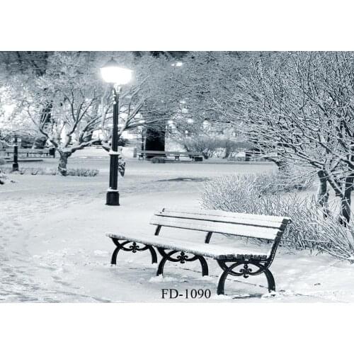 Winter snow night suburban park bench photography background photography background