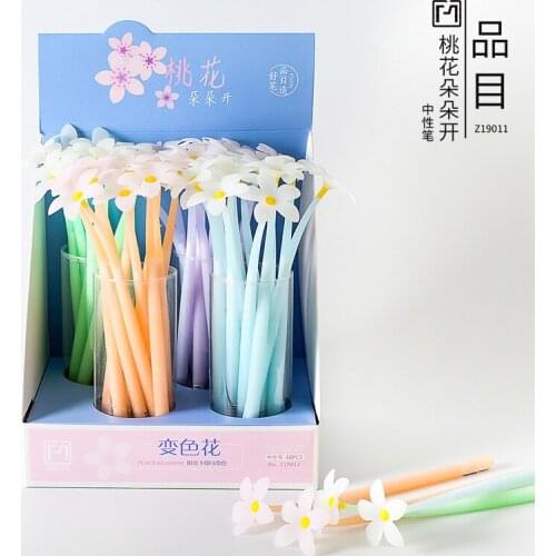 48pcs Peach Blossom Design Gel Pen, Writing Pen, 0.5mm Black Refill, Lovely Children Stationery