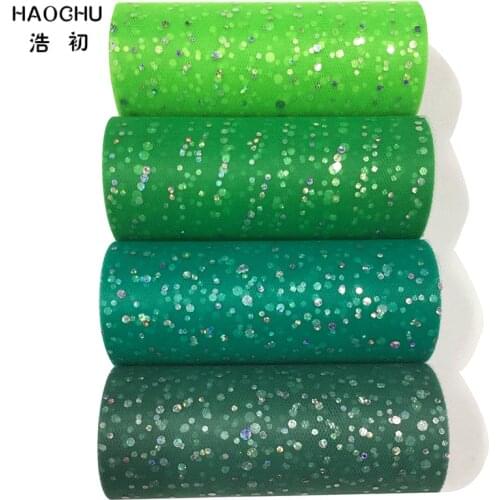 HAOCHU Green Forest Outdoor Party Glitter Sequin Tulle Roll 6 Inch 25 Yards Tutu Fabric Wedding Decoration Organza Chair Bow