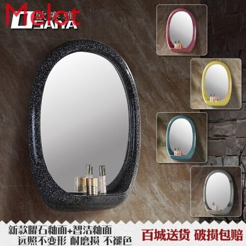 Ceramic retro bathroom mirror wall hanging toilet hanging mirror creative makeup mirror Nordic bathroom antique mirror wall