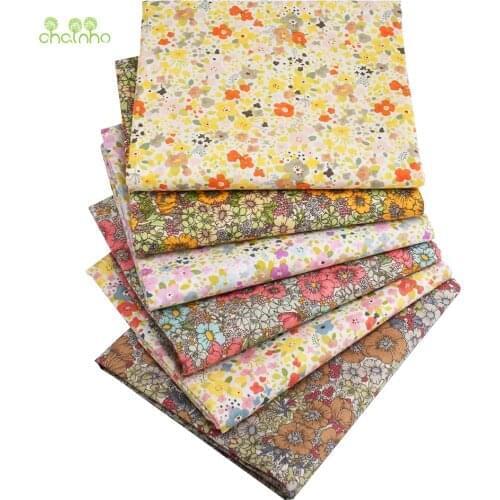 Harvest Season Floral Printed Patchwork Cloth,Plain Cotton Fabric,6 Pcs/Lot, DIY Sewing &Quilting Poplin Material For Baby&Child