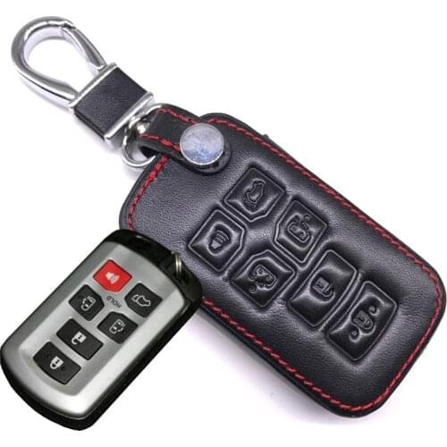 Peacekey Leather Car key Fob Case Cover for Toyota Sienna Voxy Noah 6 Buttons Key Holder with Key Chain Accessories
