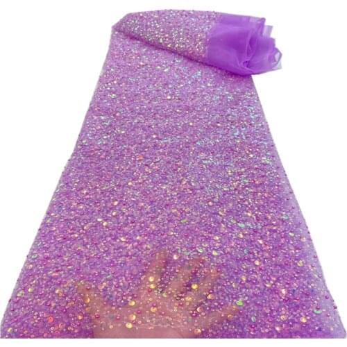 Newest African Lace 2021 High Quality Sequins Embroidered Tulle Lace Fabric Nigerian Lace For 5 yards Party Dress RF-240