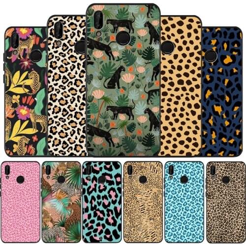 Leopard Series Black Silicone Soft Phone Case For Huawei 40 30 20 10 9 Lite Pro P smart 2019 Y6 Y6 Prime2019 Y9 2018