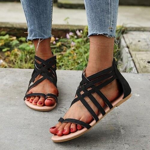 Rimocy Summer Cross-tied Roman Sandals Women Outdoor Casual Flat Heels Sandalias Mujer New Plus Size Clip Toe Beach Shoes Woman
