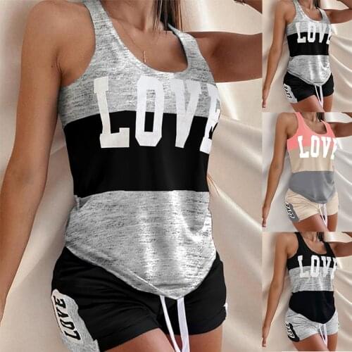 Summer Ladies Homewear Letter Print Vest Tank Tops Drawstring Waist Shorts Sports Wear Female Suits 2 Piece Sets Womens Outfits
