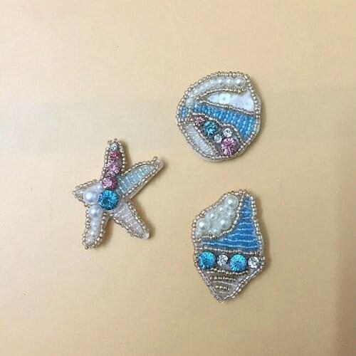 Fashion Sew On Starfish Patch Blue Crystal Applique Seeds Beaded Patches For Clothing Shoes Bag Parches DIY Accessories
