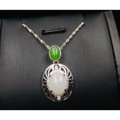 Natural 925 Silver Hetian Jade Drop The Hollow Edge Inlaid White Jade Pendant