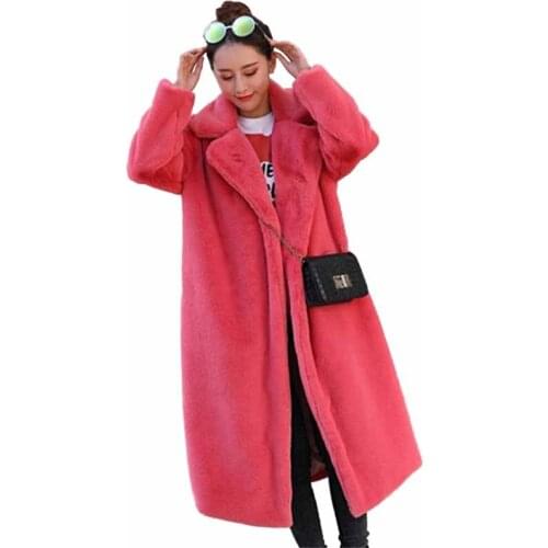 New Fashion Faux Rabbit hair Fur Coat Women Winter Plus size Thicken Warm X-Long Jackets Female Loose Casual Fur Outerwear G266