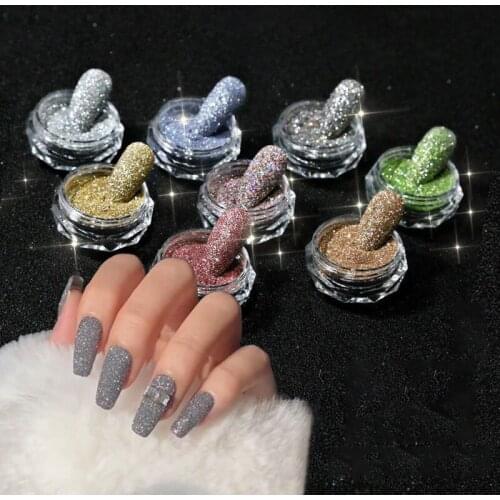 2020 NEW Diamond Mermaid Glitter Powder Crystal Nail Art Glitter Acrylic Powder Crystal Glitter Gel Nail Polish Powder 8Colors
