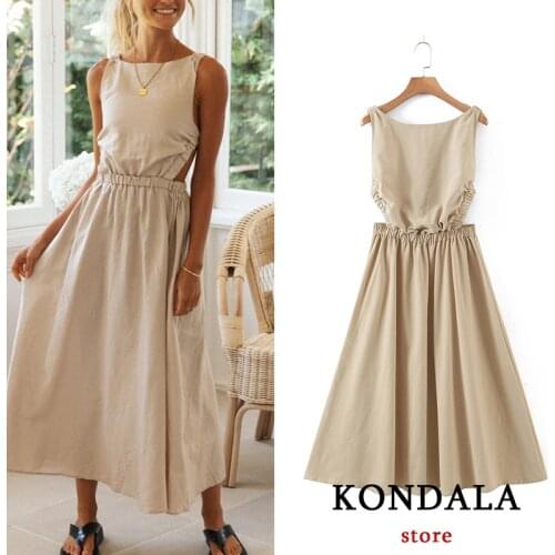 KONDALA Womens Dress Tank Cotton Steetwear Za Fashion 2021 Dress Female Mid-Calf Elastic Dresses Elegant Mujer Vestidos
