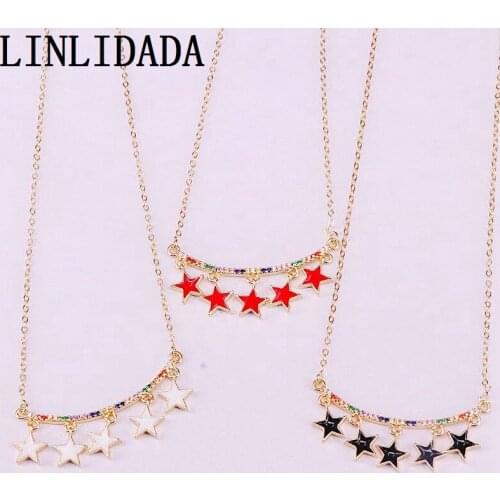 8Pcs Top Quality Micro Pave Rainbow CZ Multi Enamel Star tassel Pendant Women Necklaces NEW fashion Jewelry