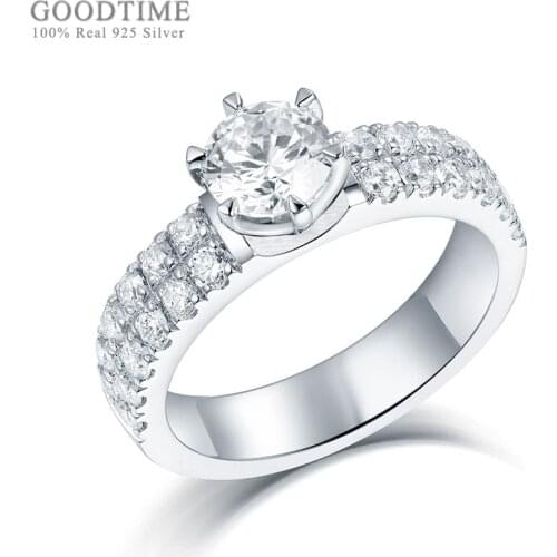 Fashion Pure 925 Sterling Silver Ring Zirconia Double Row Rhinestone Lover Rings For Woman Wedding Finger Ring Anniversary Gift