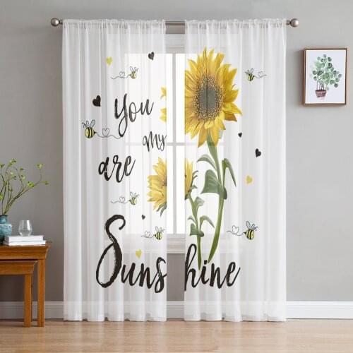 Sunflower Bee White Screens Voile Tulle Sheer Curtains for Bedroom Living Room Kitchen Decor Chiffon Windows Curtain