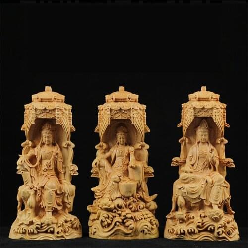 Boxwood 18cm Guanyin Sculpture Wood Carving Buddha Statue Buddhist Collection Home Decor