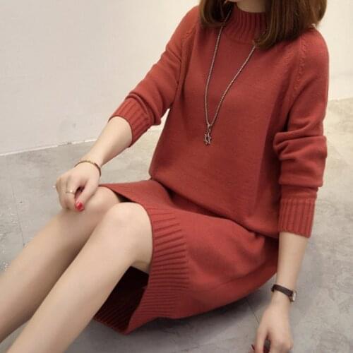 Turtleneck Sweater Dress 2021 Women Fashion Autumn Winter Knitted Pullovers Sweaters Long Sleeve Jumper Pull Femme