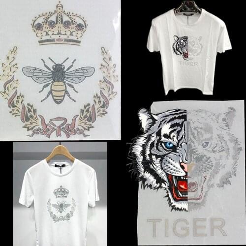 Bling tiger iron on transfer crown bee patches hot fix rhinestone motif iron on crystal transfers design for shirt dress