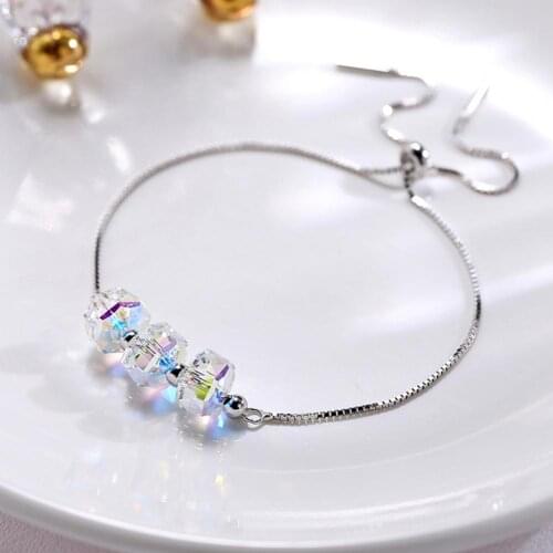 All-matched Women Bracelets Simple Adjustable Rhinestone Beads Bangle Chain Silver Plated Bracelet Jewelry Accessory