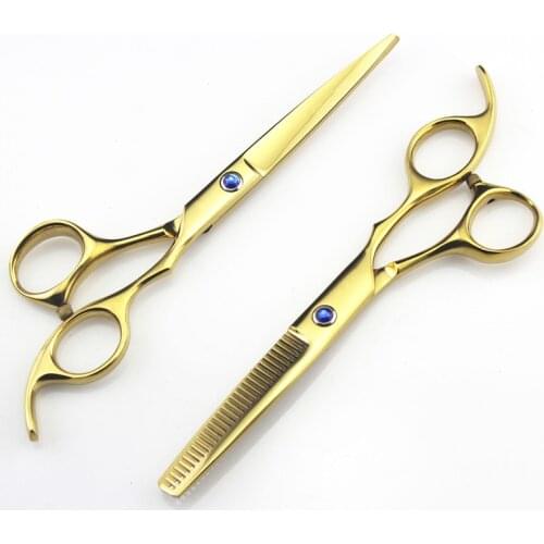 Custom-made Japan 440c steel 6 inch classic golden cutting & thinning hairdressing scissor shears cut barber hair scissors set