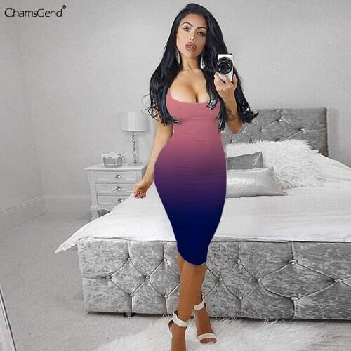 Gradient Tank Dress 2021 Summer Women Bodycon Party Mini Dress Sleeveless Backless Elegant Party Outfits Sexy Club Femme Robe