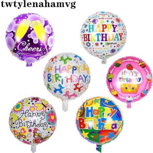 18-Inch Round Color Happy New Birthday Aluminum Foil Balloon 20-Year-Old Party Mothers Day Wedding Anniversary Decorative Gift