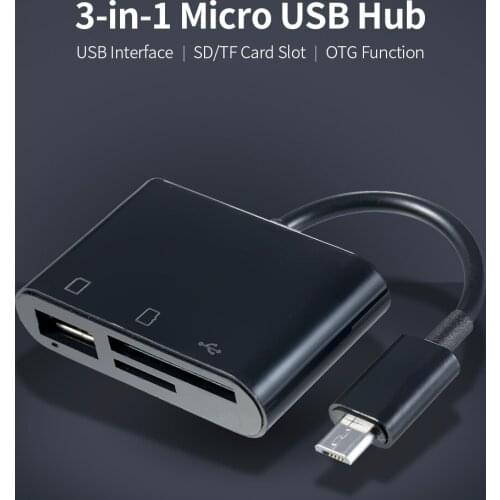 3-in-1 Micro USB to USB2.0+SD+TF Adapter Micro USB OTG to USB2.0 Adapter SD TF Micro SD Card Reader for Micro USB Devices