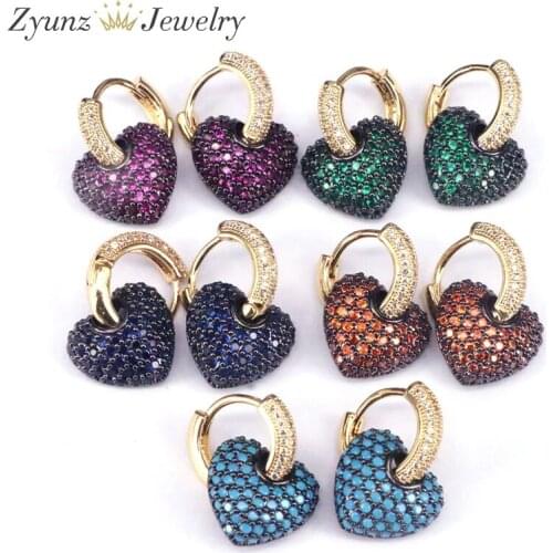 5 Pairs, Color CZ Heart Earrings For Women Romantic Cubic Zirconia Drop Earrings Gold Color Elegant Party Wedding Jewelry Gift