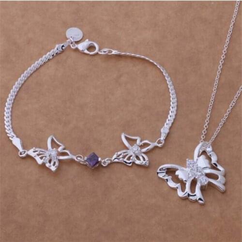 AS303 Hot Sale Silver Plated Color Jewelry Sets For Women Wholesale High Quality Classic Bracelet 206 + Necklace 166