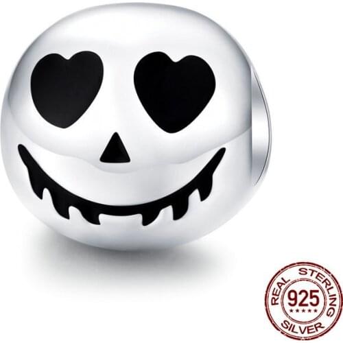 Auffik Scary face round beads fit bangle & original bracelet charm 925 sterling silver jewelry making Halloween gifts new