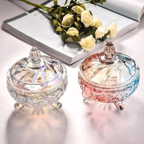 Amber Crystal Jars Creative Exquisite Clear Glass Kitchen Desktop Decoration Storage Bottles Practical Cover Snack Candy Cans