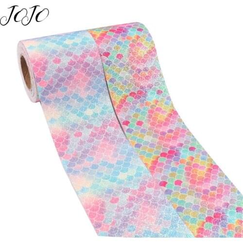 JOJO BOWS 75mm 2y Sparkly Glitter Ribbon Rainbow Mermaid Printed Webbing For DIY Hair Bows Apparel Sewing Festival Decoration