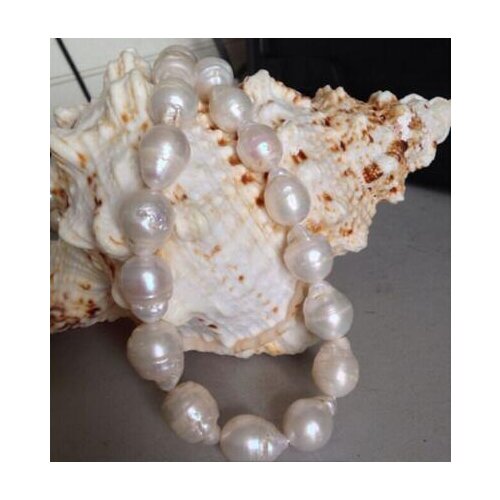 Free shipping >>>>noble jewelry 15-16mm natural south sea white pearl necklace 14K gold clasp