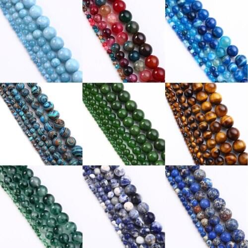 Natural Stone Beads 4 6 8 10mm Amethysts Agates Tiger Eye Lava Turquoises Stone Beads for Jewelry Making DIY Bracelet Necklace