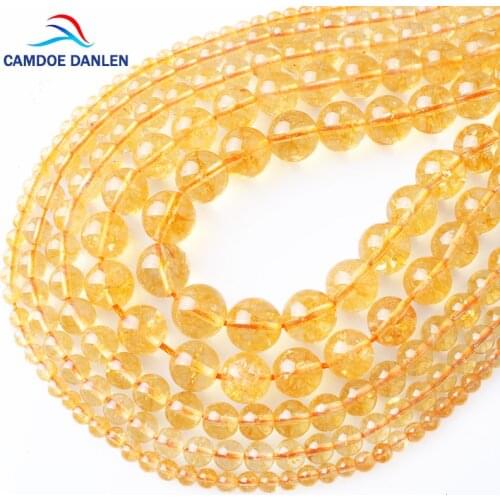 CAMDOE DANLEN Natural Gem Stone Citrines Beads 4 6 8 10 12MM Lemon Rock Crystal Beads Fit Diy Fashion Jewelry Making Strand 15"