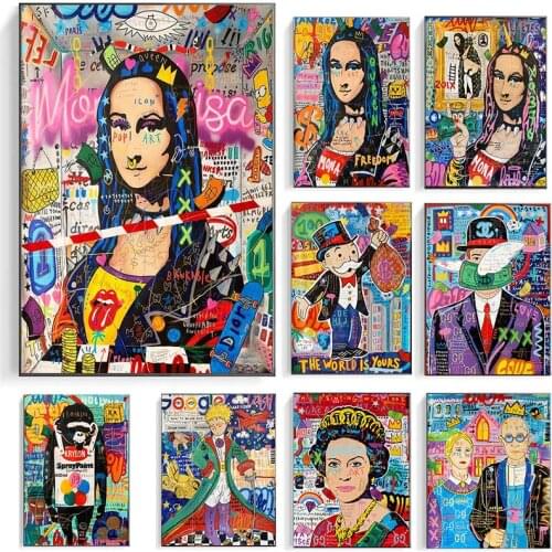 Mona Lisa Graffiti Wall Art Money Paintings on The Wall Decorative Posters and Prints for Modern Home Living Room Decor