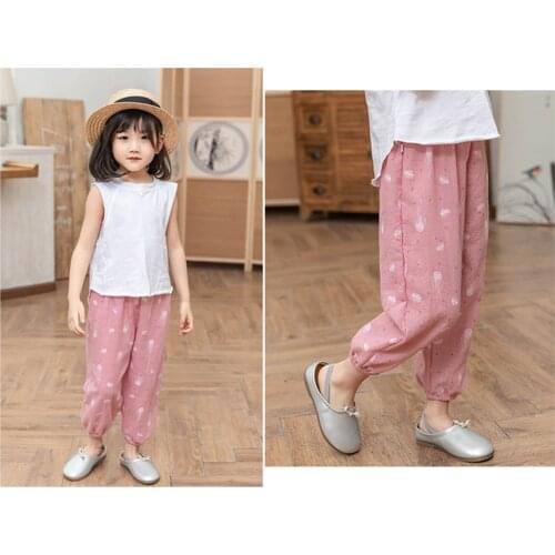Kids Pants Boy Girl Summer Solid Color Linen Pleated Trousers Children Ankle-Length Pants for Baby Boys Pants Casual Harem Pants